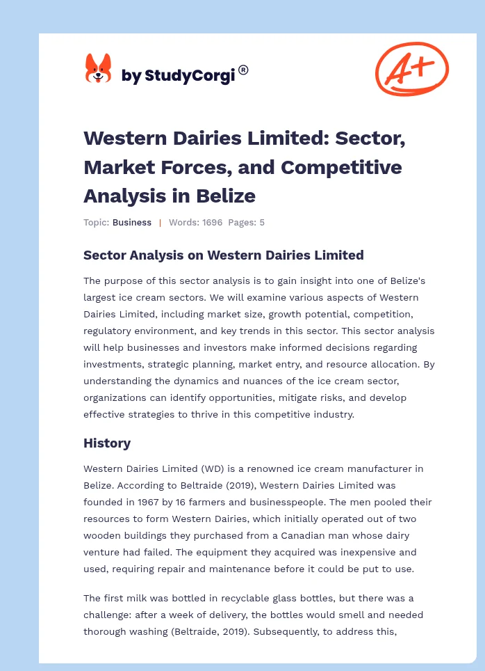 Western Dairies Limited: Sector, Market Forces, and Competitive Analysis in Belize. Page 1