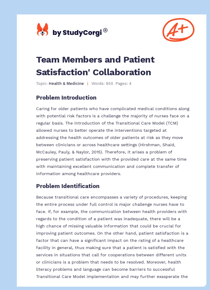 Team Members and Patient Satisfaction' Collaboration. Page 1