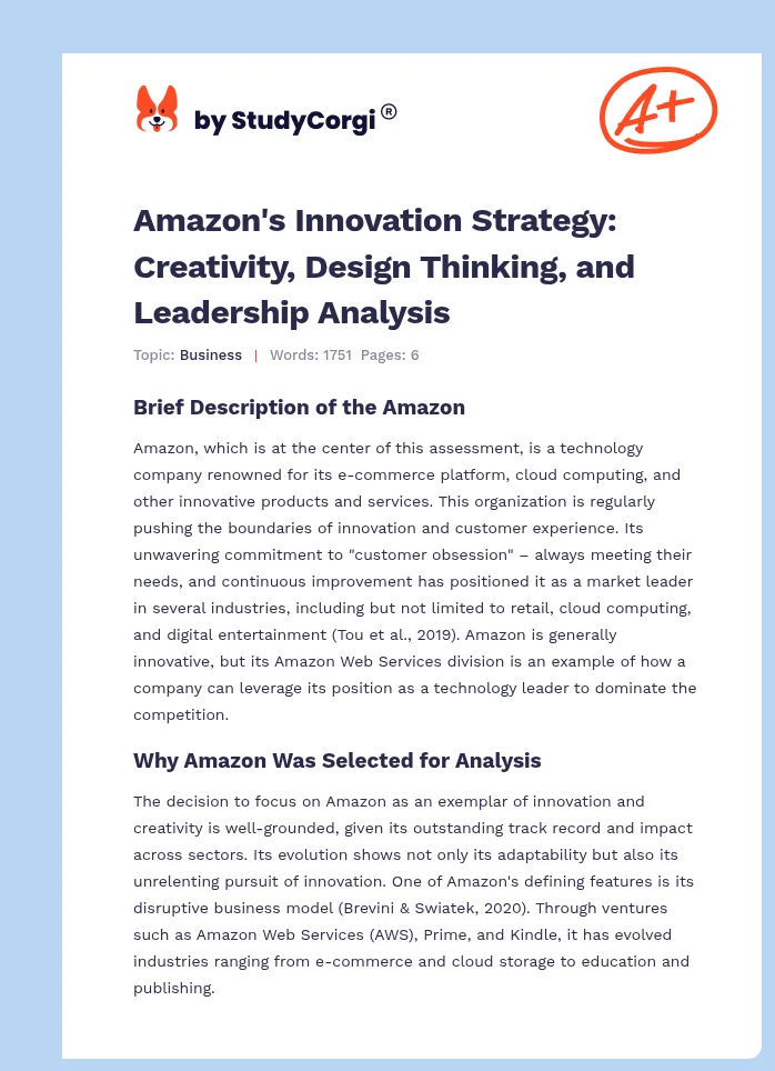 Amazon's Innovation Strategy: Creativity, Design Thinking, and Leadership Analysis. Page 1