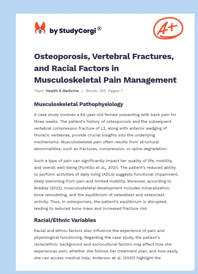 Osteoporosis, Vertebral Fractures, and Racial Factors in Musculoskeletal Pain Management. Page 1