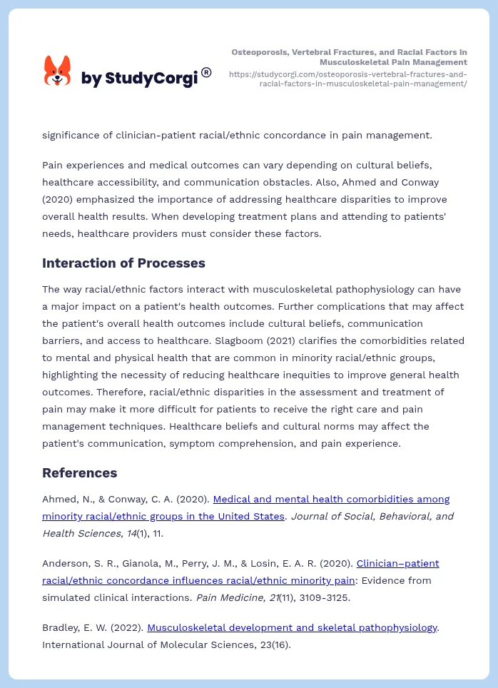 Osteoporosis, Vertebral Fractures, and Racial Factors in Musculoskeletal Pain Management. Page 2