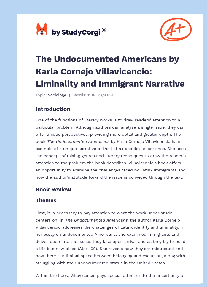 The Undocumented Americans by Karla Cornejo Villavicencio: Liminality and Immigrant Narrative. Page 1