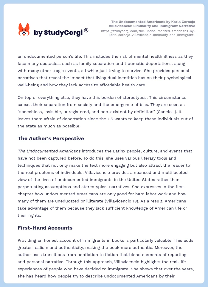 The Undocumented Americans by Karla Cornejo Villavicencio: Liminality and Immigrant Narrative. Page 2