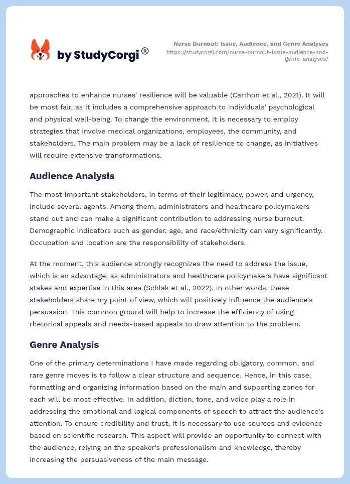 Nurse Burnout: Issue, Audience, and Genre Analyses. Page 2