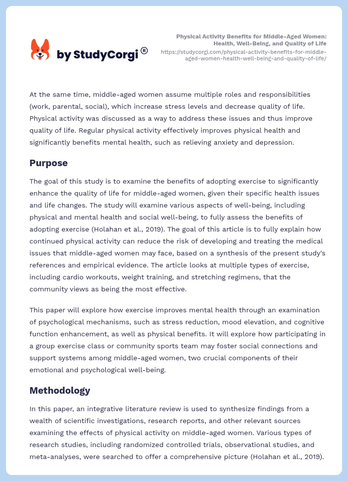 Physical Activity Benefits for Middle-Aged Women: Health, Well-Being, and Quality of Life. Page 2
