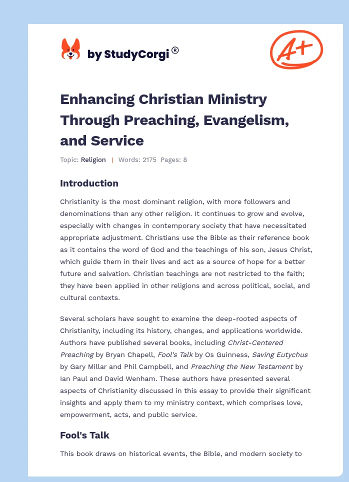 Enhancing Christian Ministry Through Preaching, Evangelism, and Service. Page 1