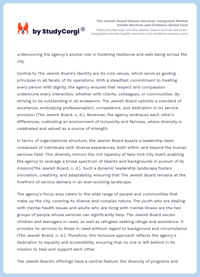 The Jewish Board Human Services: Integrated Mental Health Services and Evidence-Based Care. Page 2