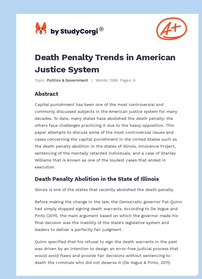 Death Penalty Trends in American Justice System. Page 1