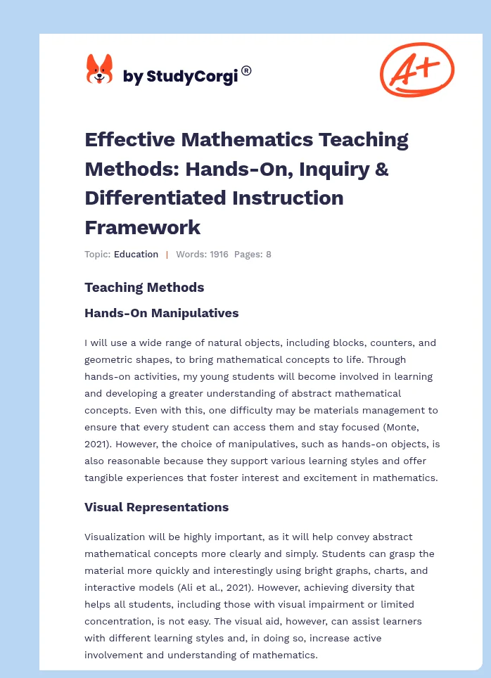 Effective Mathematics Teaching Methods: Hands-On, Inquiry & Differentiated Instruction Framework. Page 1