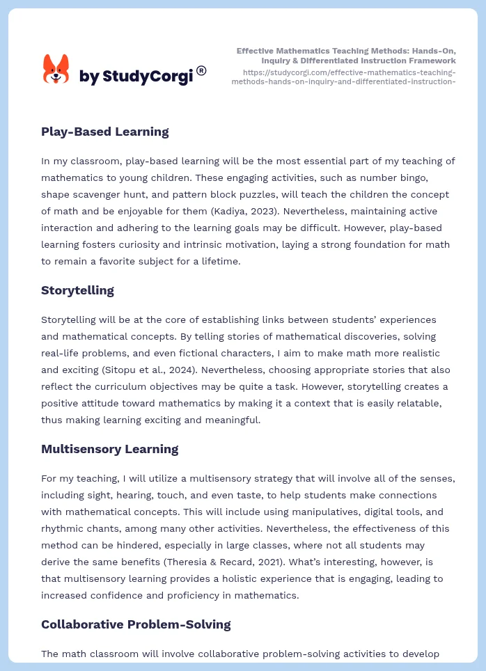 Effective Mathematics Teaching Methods: Hands-On, Inquiry & Differentiated Instruction Framework. Page 2