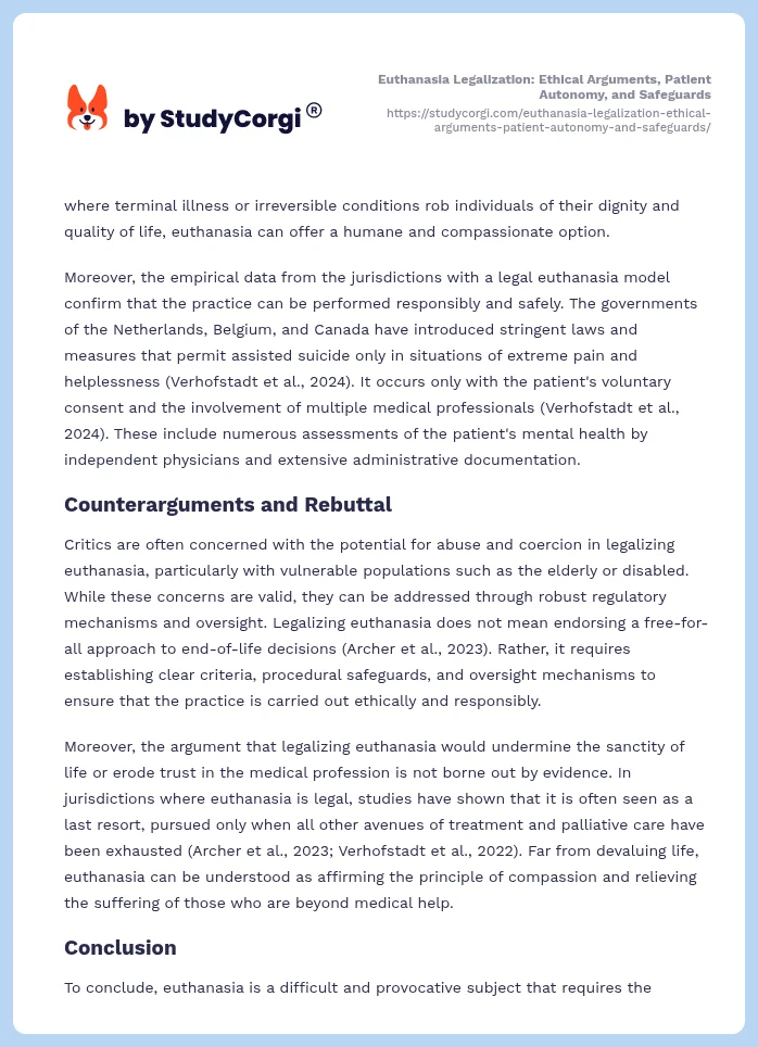 Euthanasia Legalization: Ethical Arguments, Patient Autonomy, and Safeguards. Page 2