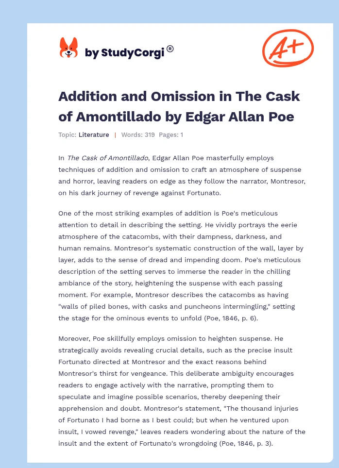 Addition and Omission in The Cask of Amontillado by Edgar Allan Poe. Page 1