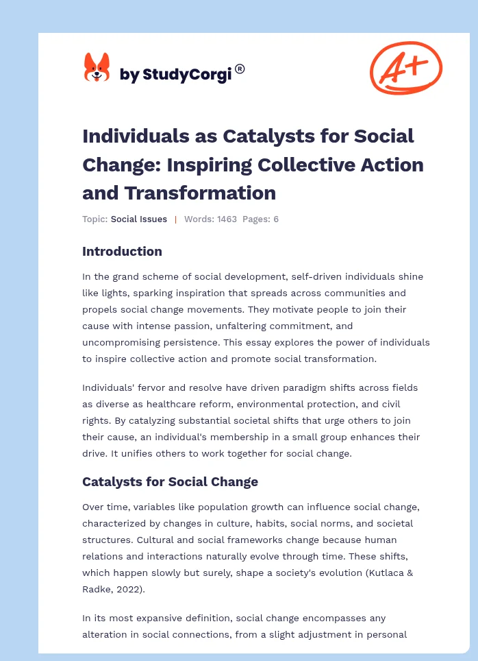 Individuals as Catalysts for Social Change: Inspiring Collective Action and Transformation. Page 1