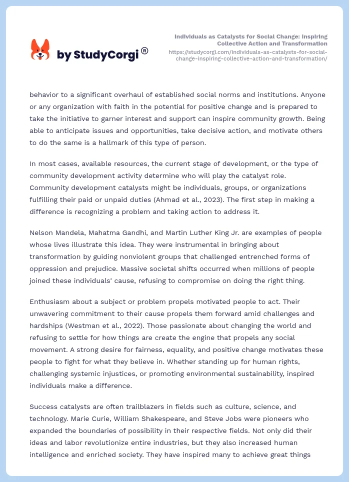 Individuals as Catalysts for Social Change: Inspiring Collective Action and Transformation. Page 2