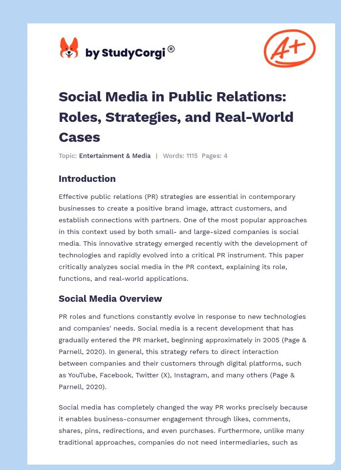 Social Media in Public Relations: Roles, Strategies, and Real-World Cases. Page 1
