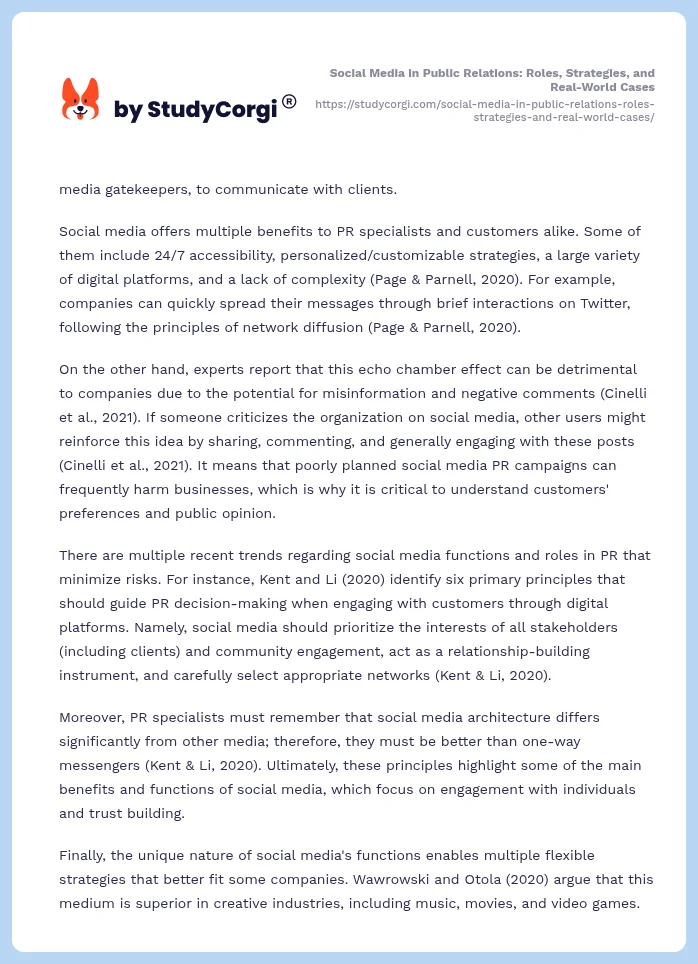 Social Media in Public Relations: Roles, Strategies, and Real-World Cases. Page 2