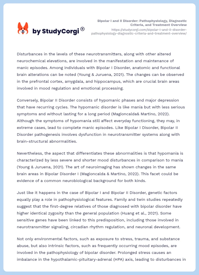 Bipolar I and II Disorder: Pathophysiology, Diagnostic Criteria, and Treatment Overview. Page 2