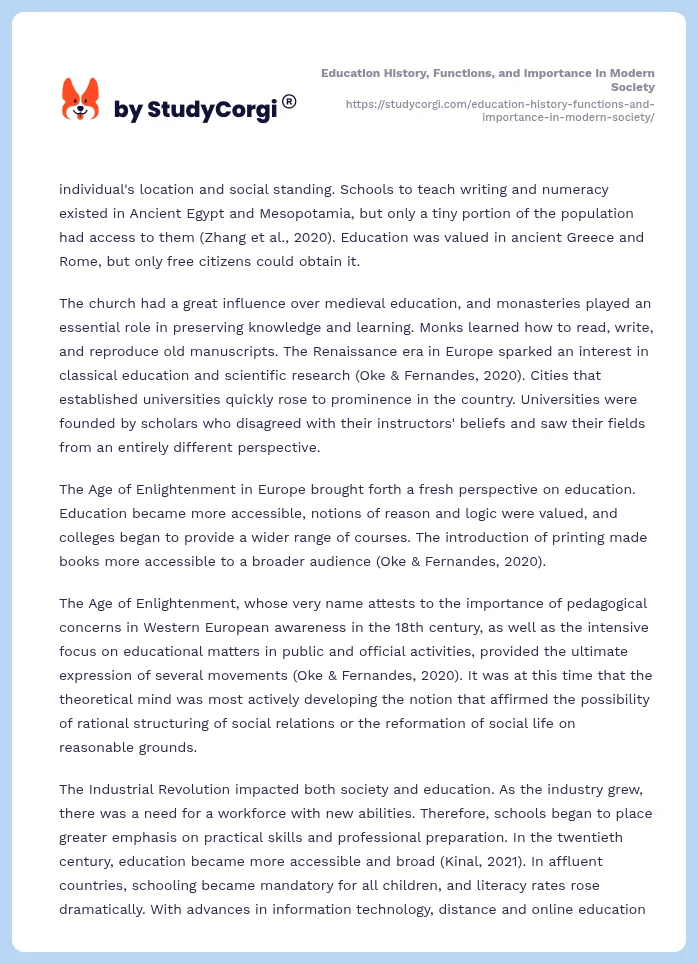 Education History, Functions, and Importance in Modern Society. Page 2