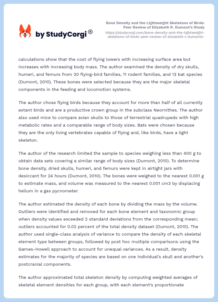 Bone Density and the Lightweight Skeletons of Birds: Peer Review of Elizabeth R. Dumont’s Study. Page 2