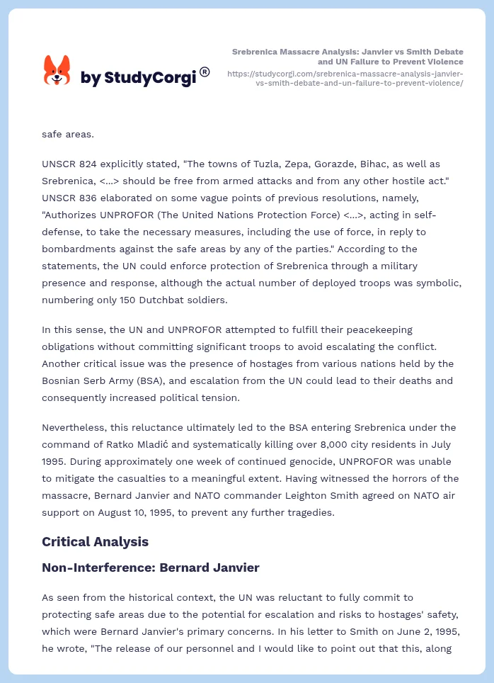 Srebrenica Massacre Analysis: Janvier vs Smith Debate and UN Failure to Prevent Violence. Page 2