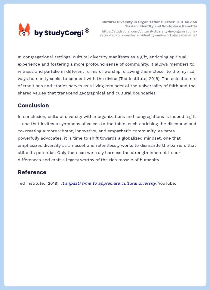 Cultural Diversity in Organizations: Yates' TED Talk on ‘Fasian’ Identity and Workplace Benefits. Page 2