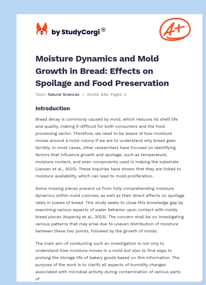 Moisture Dynamics and Mold Growth in Bread: Effects on Spoilage and Food Preservation. Page 1