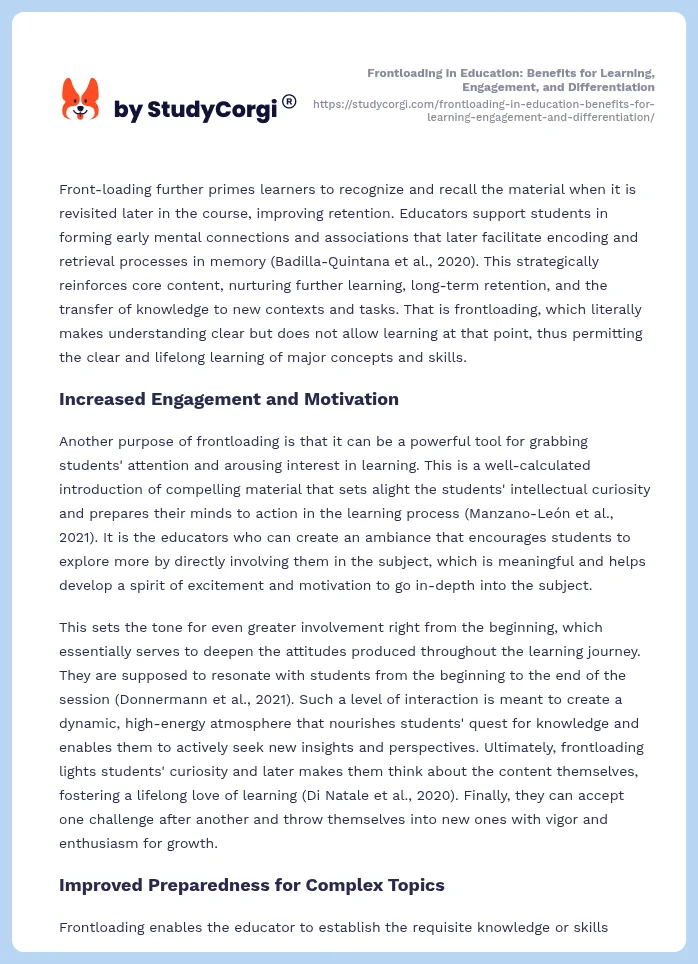 Frontloading in Education: Benefits for Learning, Engagement, and Differentiation. Page 2