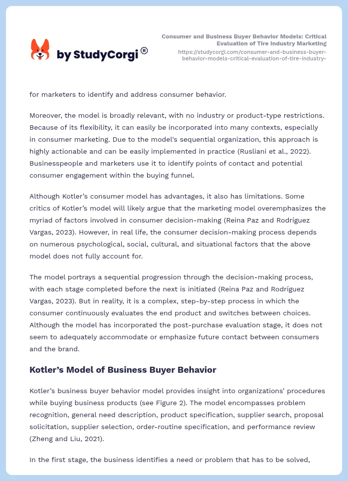 Consumer and Business Buyer Behavior Models: Critical Evaluation of Tire Industry Marketing. Page 2