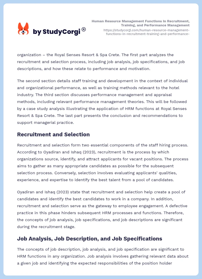 Human Resource Management Functions in Recruitment, Training, and Performance Management. Page 2