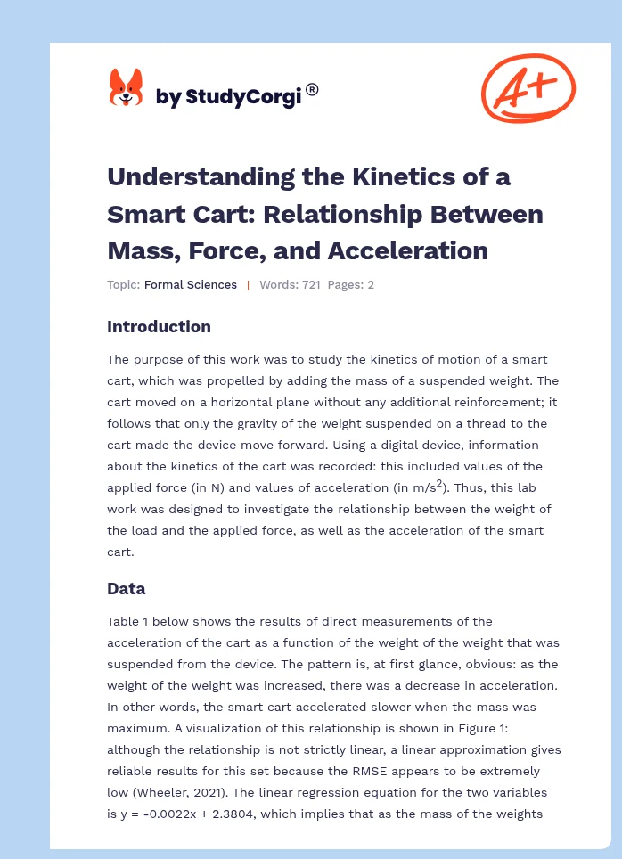 Understanding the Kinetics of a Smart Cart: Relationship Between Mass, Force, and Acceleration. Page 1