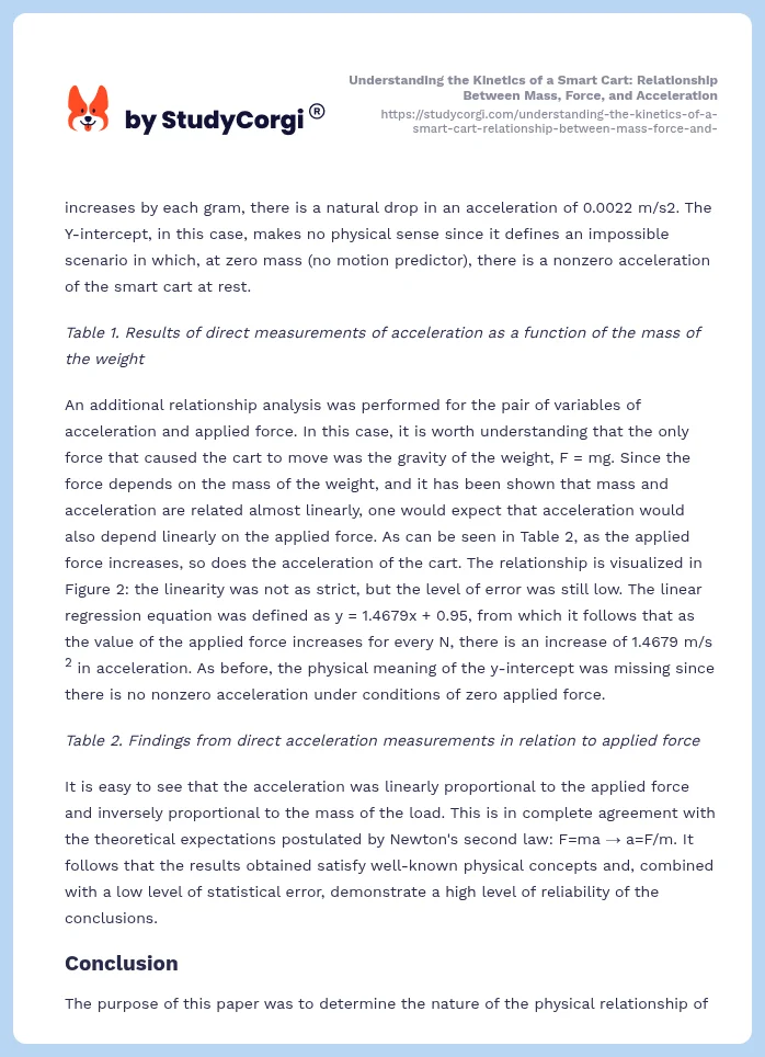 Understanding the Kinetics of a Smart Cart: Relationship Between Mass, Force, and Acceleration. Page 2