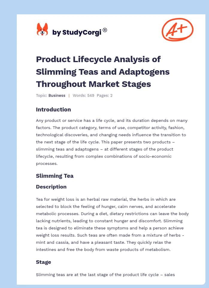Product Lifecycle Analysis of Slimming Teas and Adaptogens Throughout Market Stages. Page 1