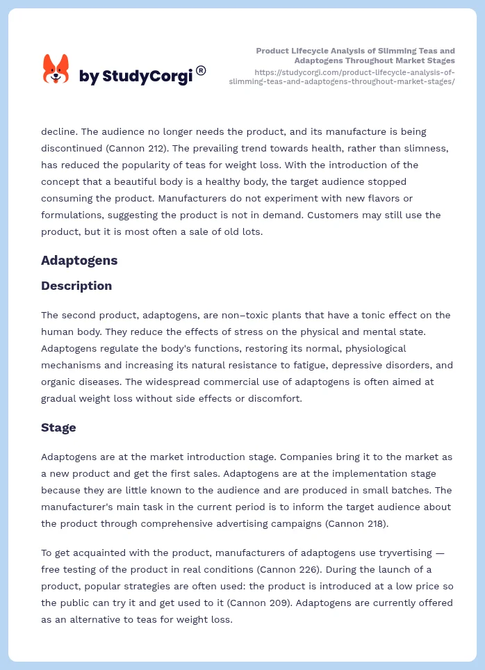 Product Lifecycle Analysis of Slimming Teas and Adaptogens Throughout Market Stages. Page 2