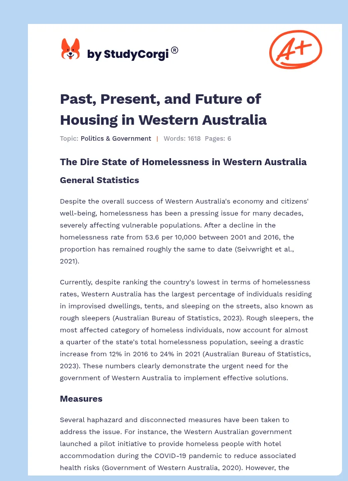 Past, Present, and Future of Housing in Western Australia. Page 1