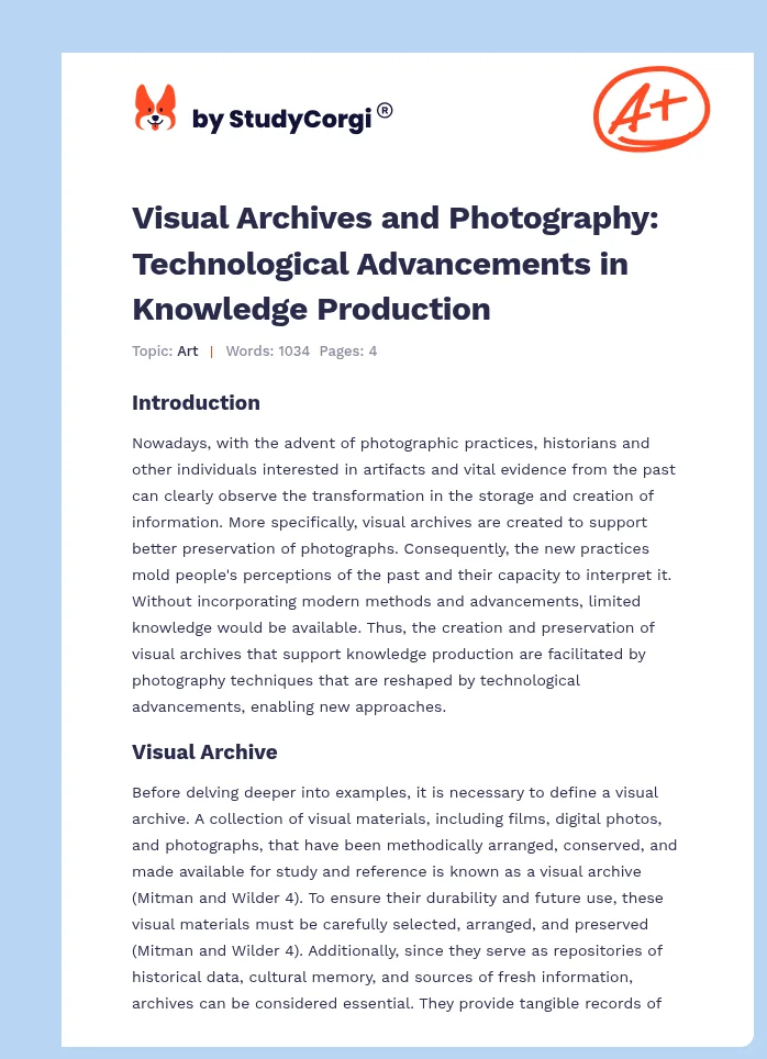 Visual Archives and Photography: Technological Advancements in Knowledge Production. Page 1