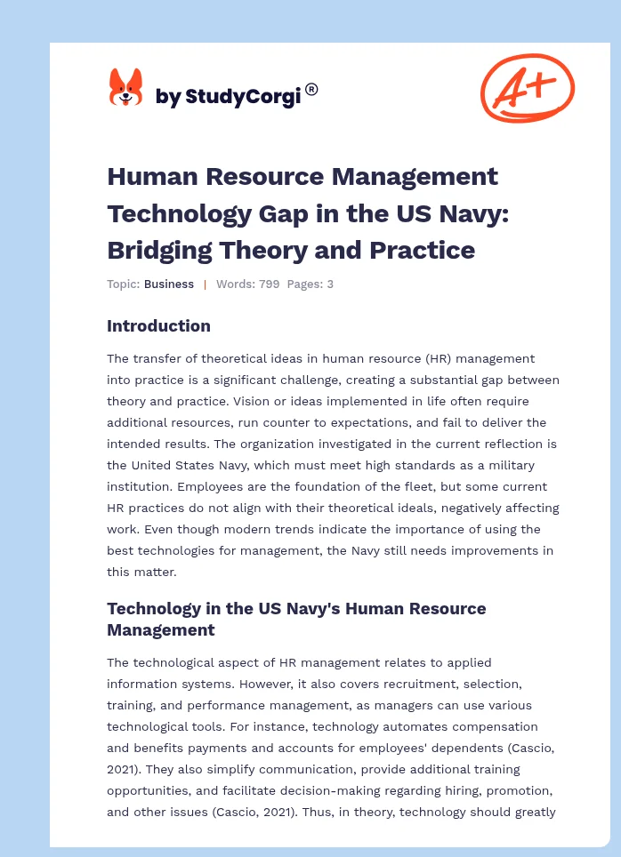 Human Resource Management Technology Gap in the US Navy: Bridging Theory and Practice. Page 1