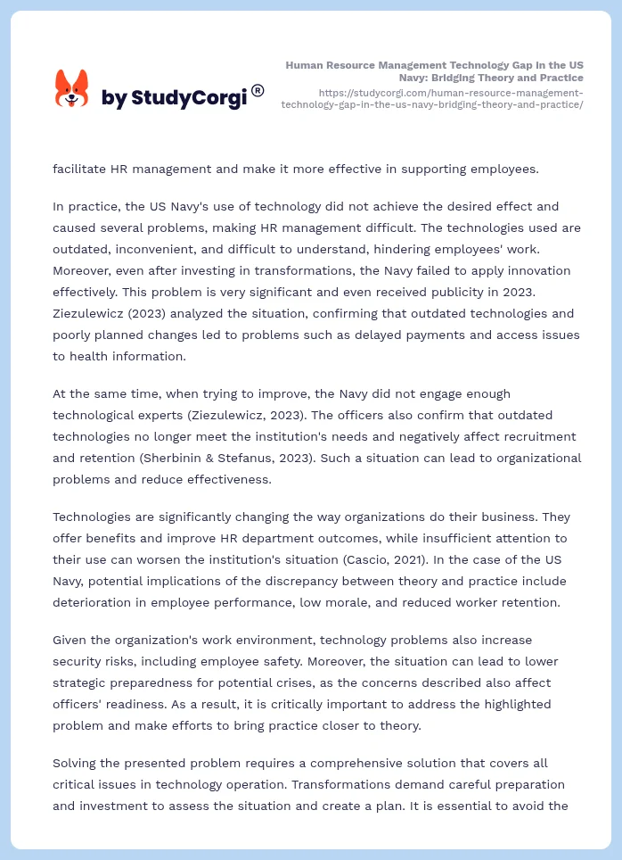 Human Resource Management Technology Gap in the US Navy: Bridging Theory and Practice. Page 2