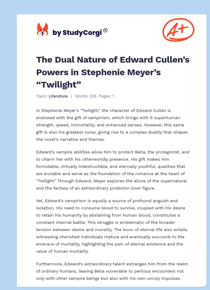 The Dual Nature of Edward Cullen’s Powers in Stephenie Meyer’s “Twilight”. Page 1