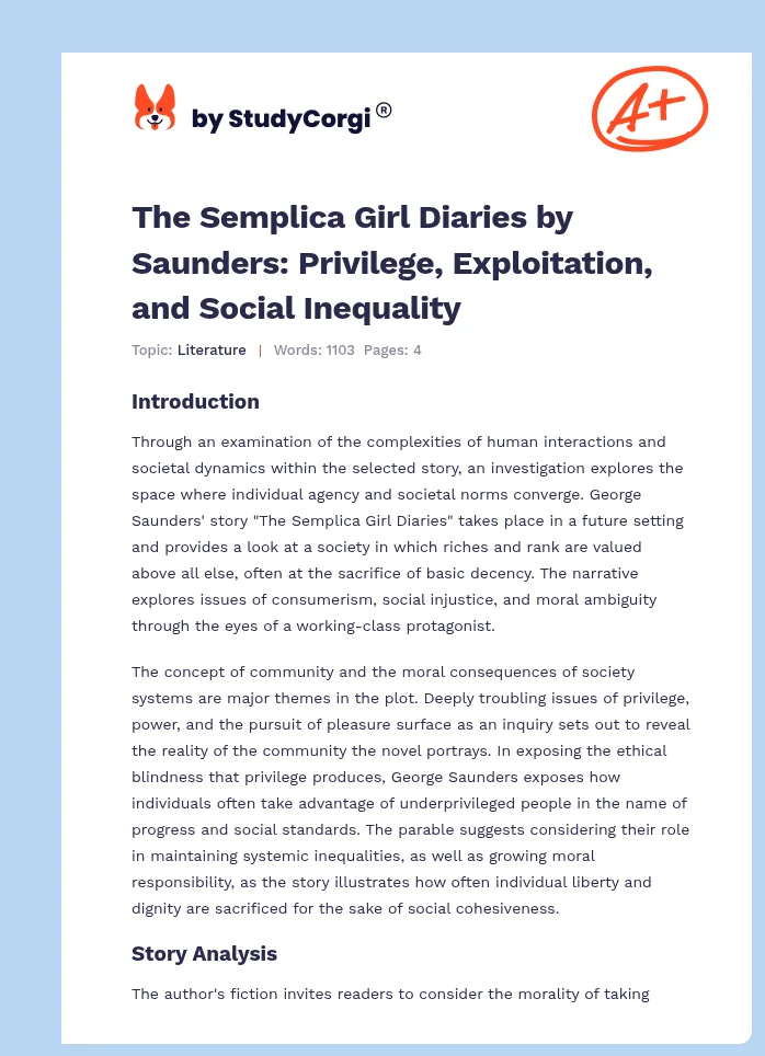 The Semplica Girl Diaries by Saunders: Privilege, Exploitation, and Social Inequality. Page 1