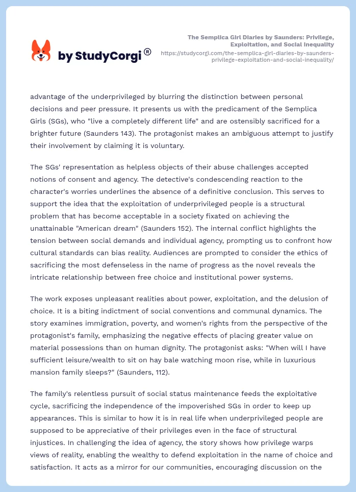 The Semplica Girl Diaries by Saunders: Privilege, Exploitation, and Social Inequality. Page 2