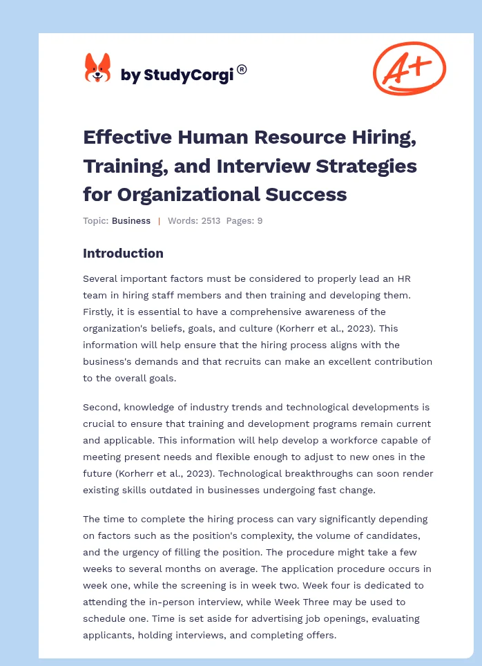 Effective Human Resource Hiring, Training, and Interview Strategies for Organizational Success. Page 1