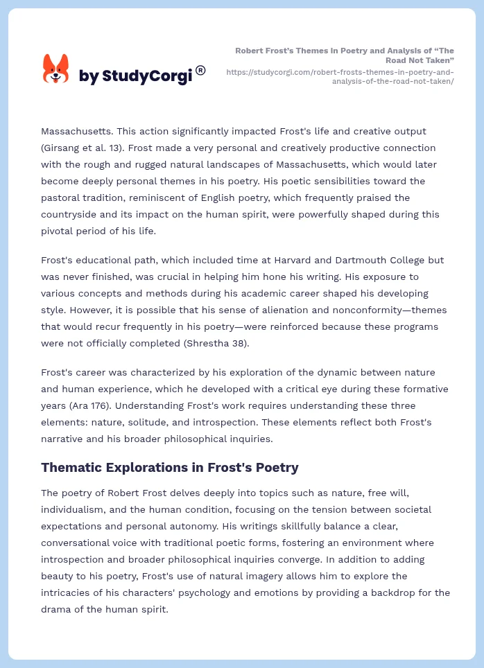 Robert Frost’s Themes in Poetry and Analysis of “The Road Not Taken”. Page 2