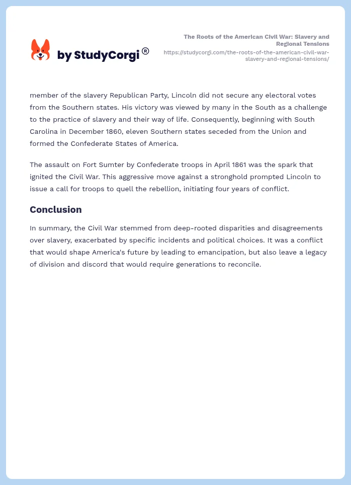 The Roots of the American Civil War: Slavery and Regional Tensions. Page 2