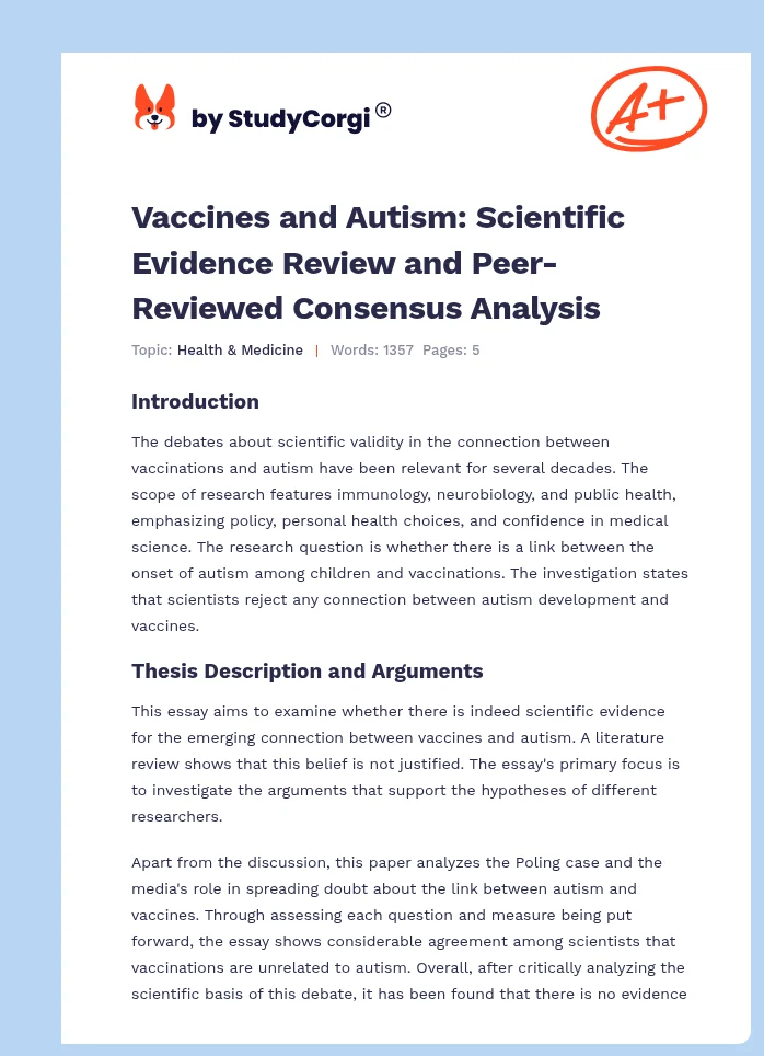 Vaccines and Autism: Scientific Evidence Review and Peer-Reviewed Consensus Analysis. Page 1
