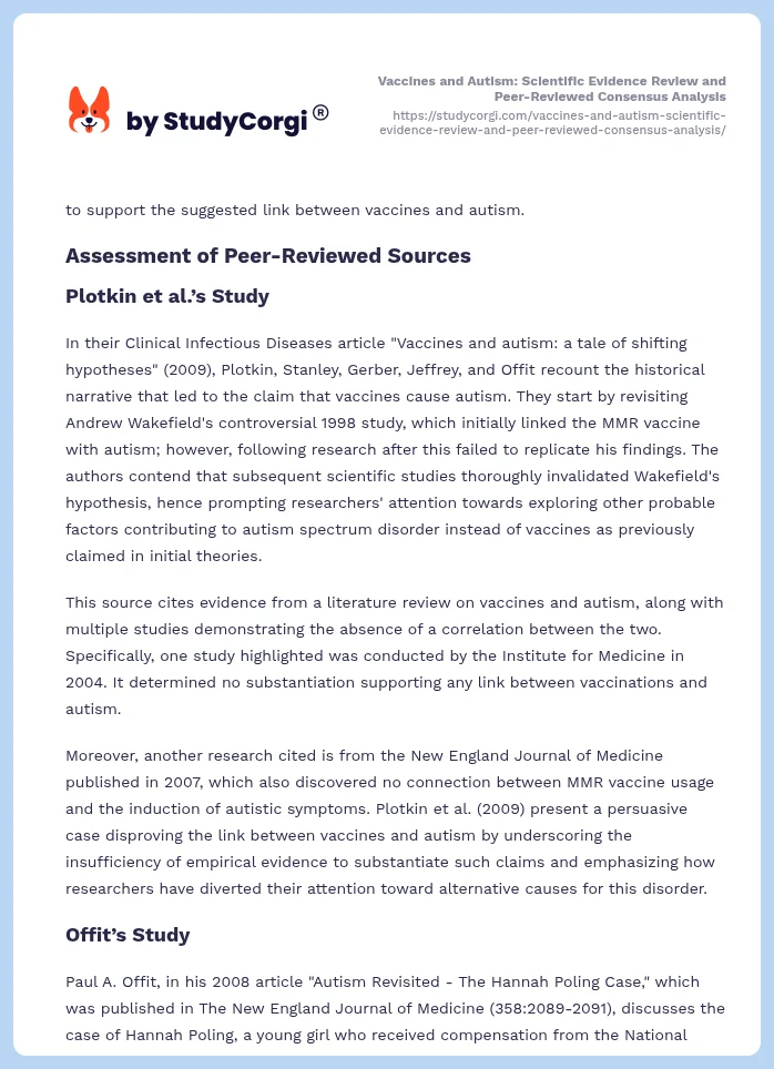Vaccines and Autism: Scientific Evidence Review and Peer-Reviewed Consensus Analysis. Page 2