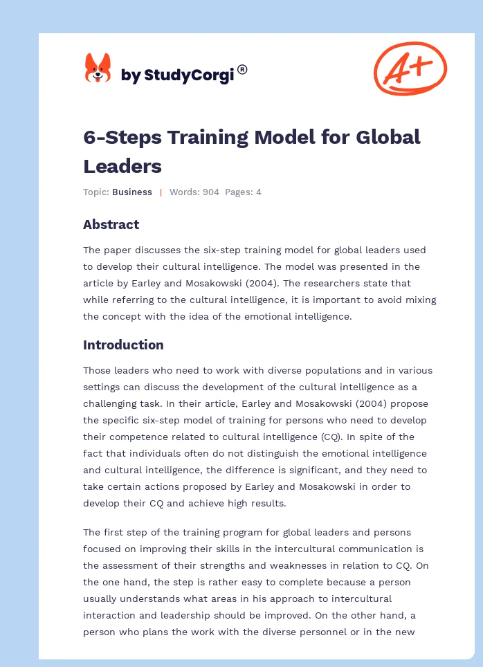 6-Steps Training Model for Global Leaders. Page 1