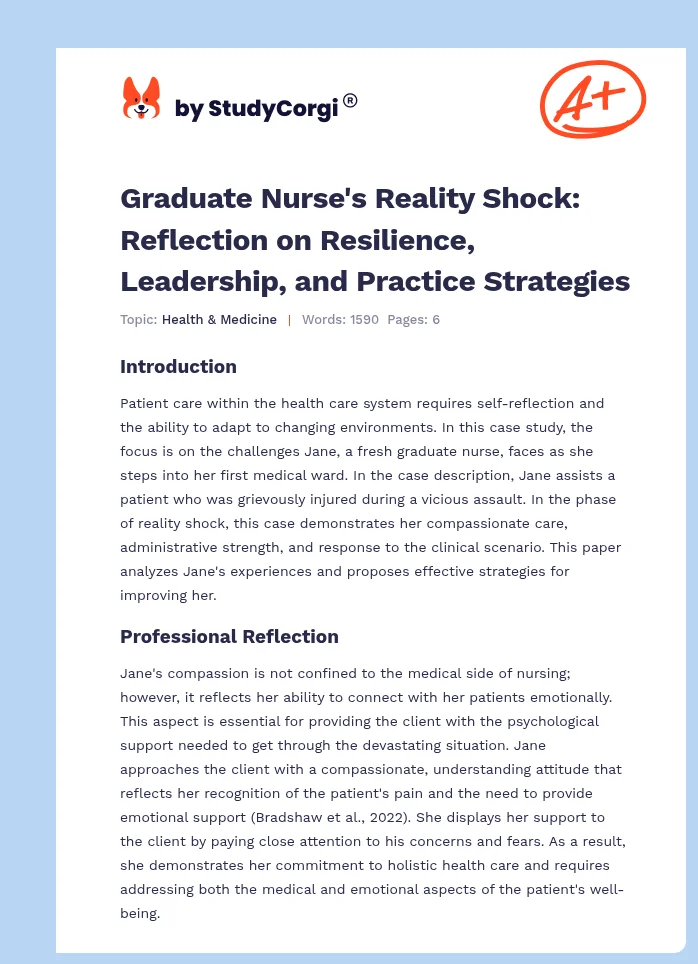 Graduate Nurse's Reality Shock: Reflection on Resilience, Leadership, and Practice Strategies. Page 1
