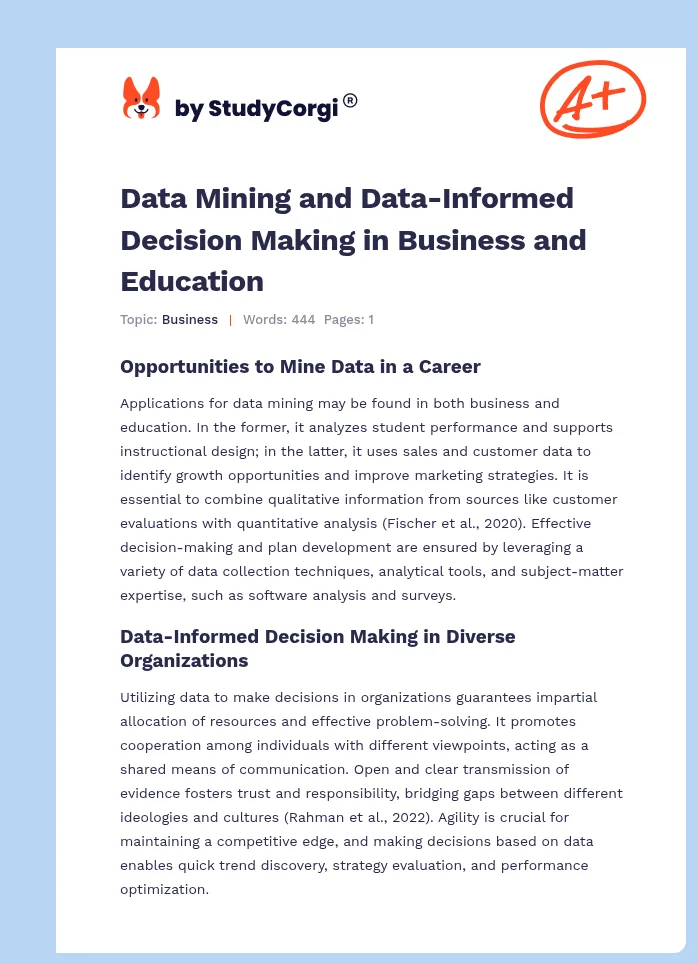 Data Mining and Data-Informed Decision Making in Business and Education. Page 1