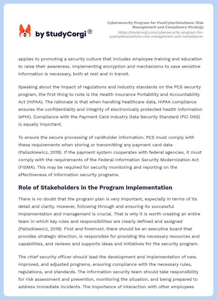 Cybersecurity Program for PostCyberSolutions: Risk Management and Compliance Strategy. Page 2