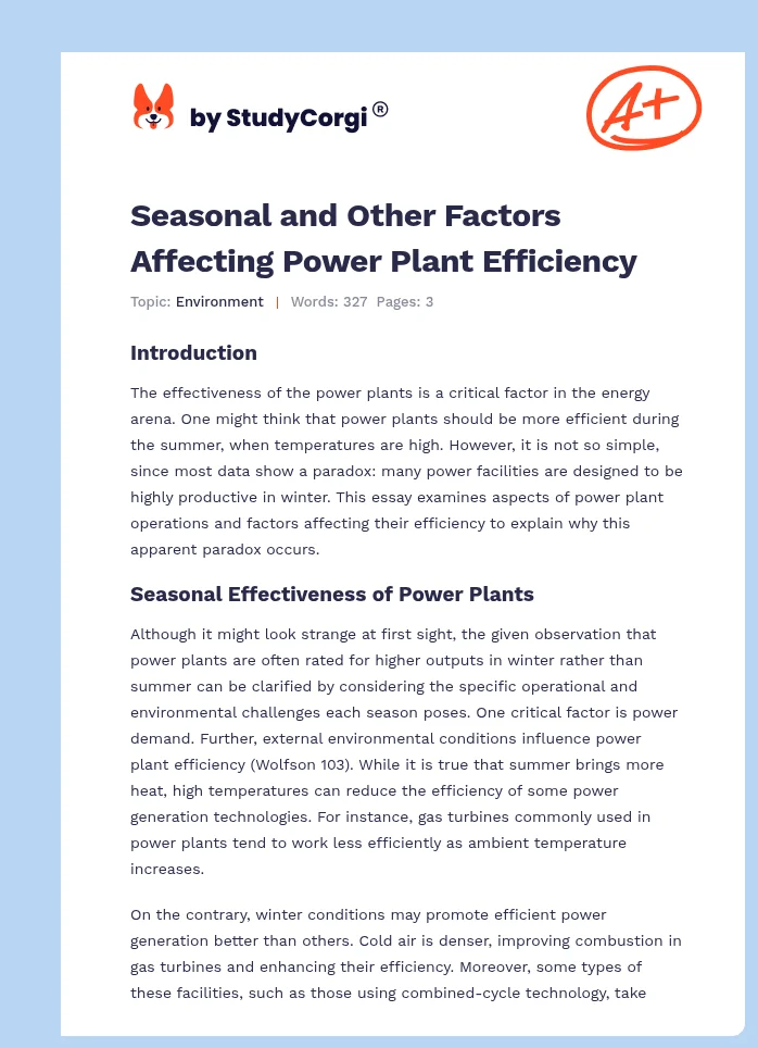 Seasonal and Other Factors Affecting Power Plant Efficiency. Page 1